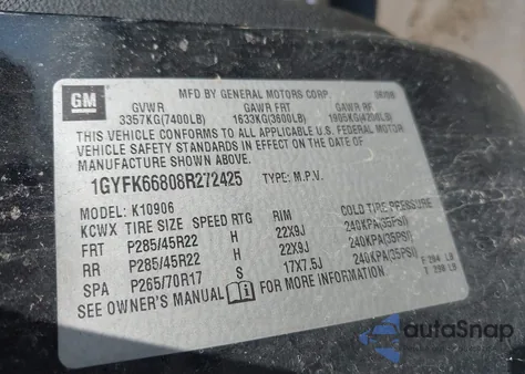 2008 Cadillac Escalade Esv Standard из США, поврежденный, VIN 1GYFK66808R272425